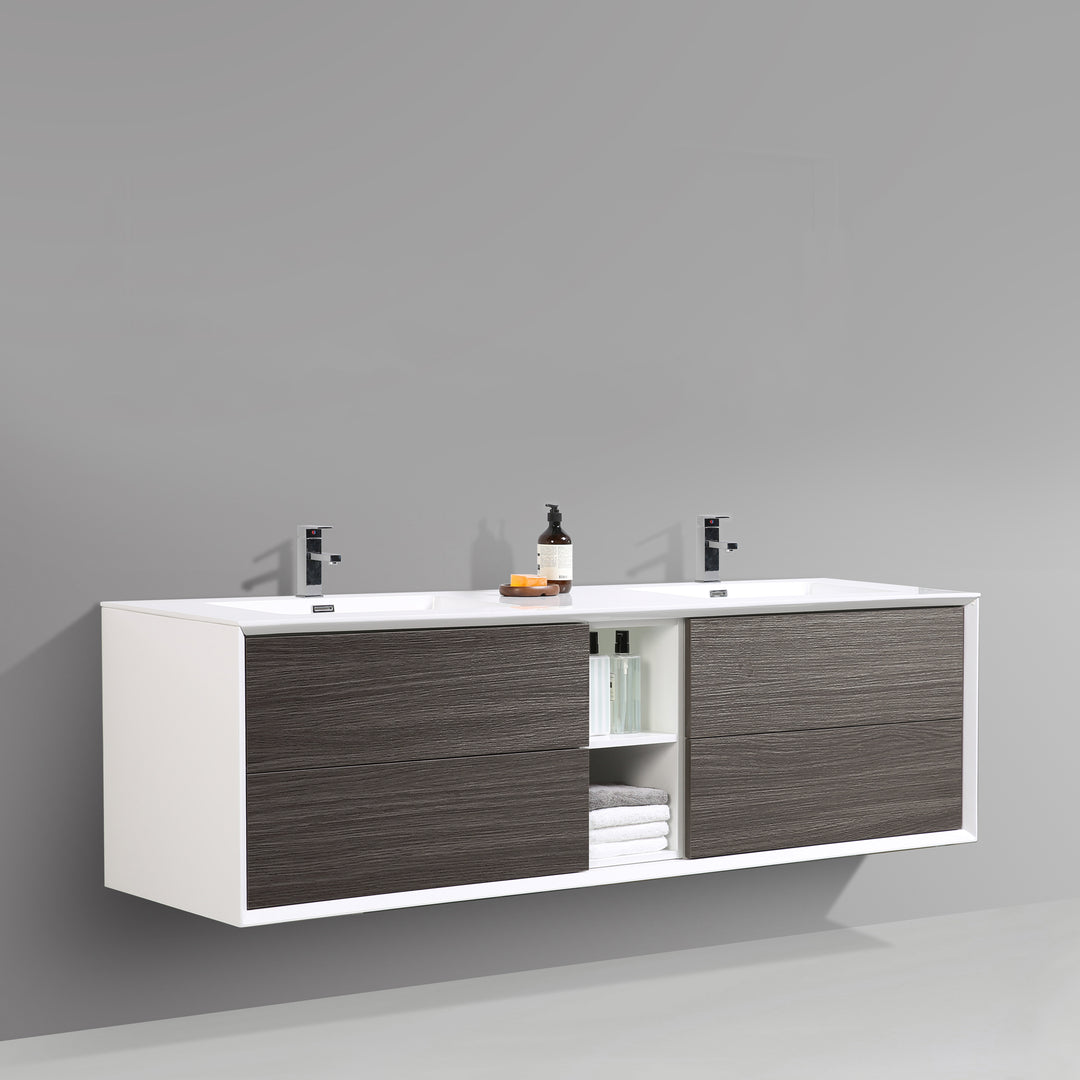 BAI 0708 Wall Hung 75-inch Bathroom Vanity in Graphite Wood Finish