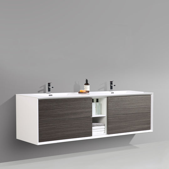 BAI 0708 Wall Hung 75-inch Bathroom Vanity in Graphite Wood Finish