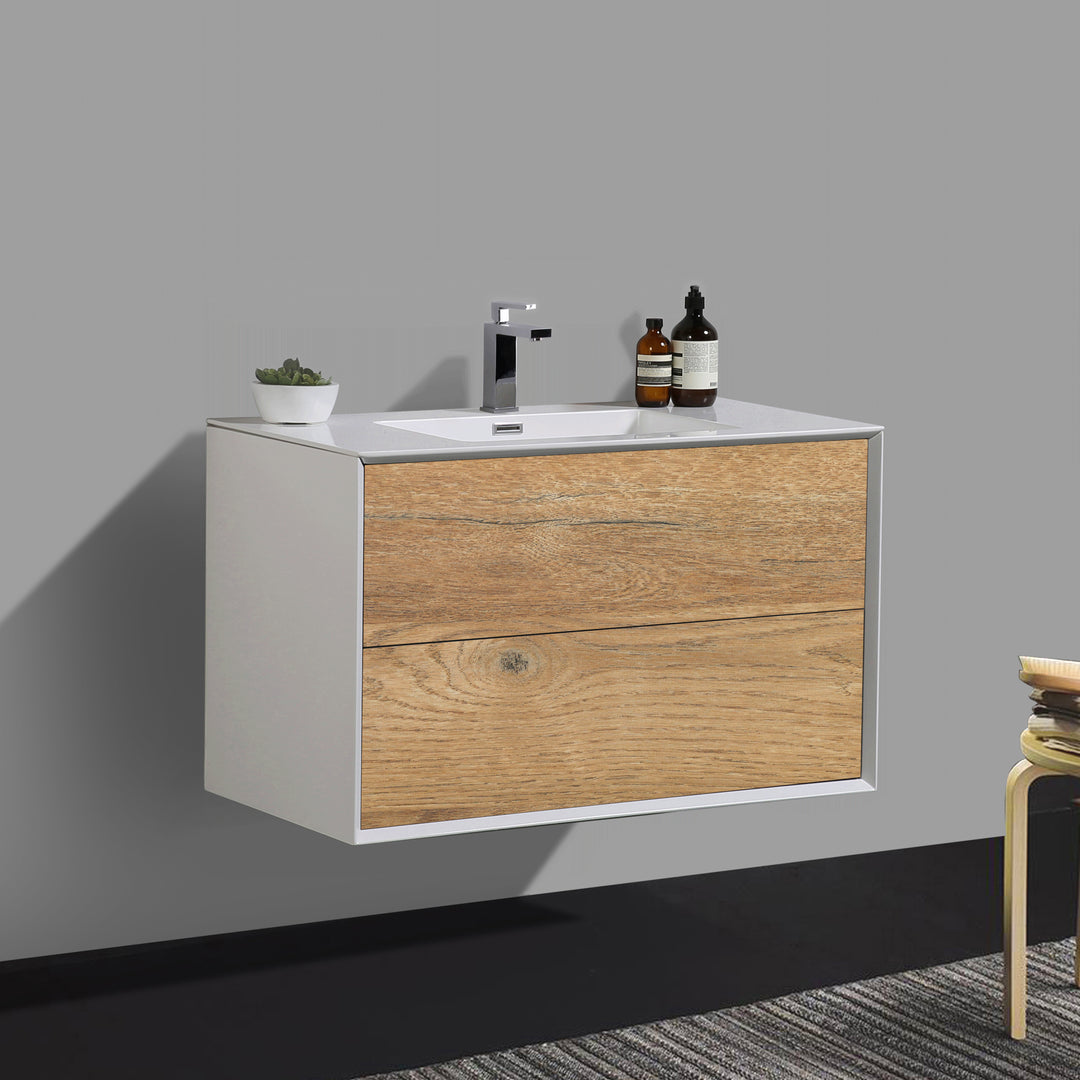 BAI 0721 Wall Hung 36-inch Bathroom Vanity in Rough Oak Finish