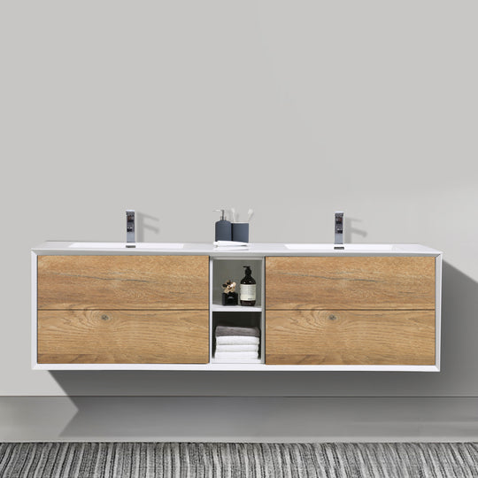 BAI 0722 Wall Hung 75-inch Bathroom Vanity in Rough Oak Finish