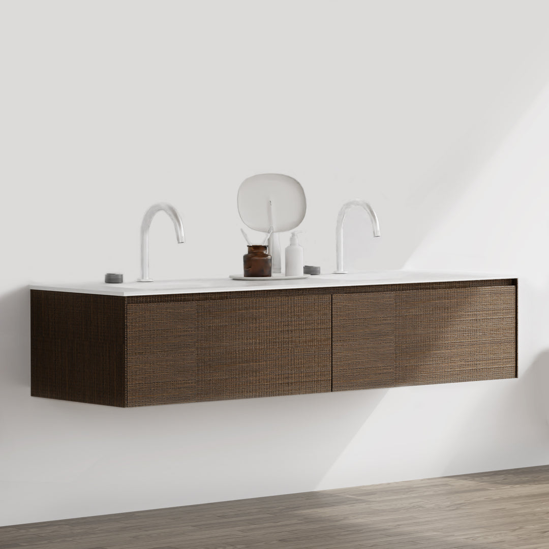 BAI 0723 Wall Hung 71-inch Bathroom Vanity in Cloth Walnut Finish