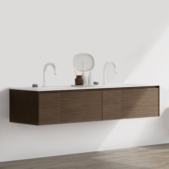 BAI 0723 Wall Hung 71-inch Bathroom Vanity in Cloth Walnut Finish