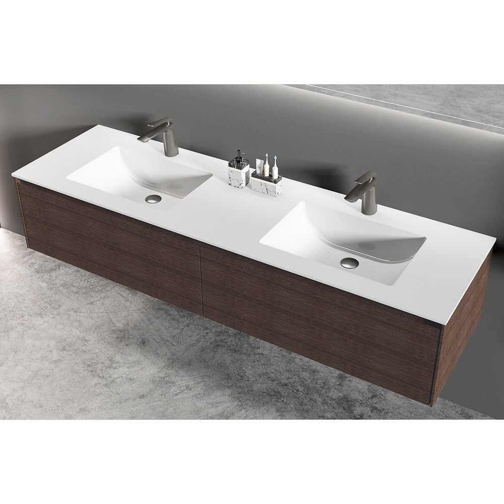 BAI 0723 Wall Hung 71-inch Bathroom Vanity in Cloth Walnut Finish