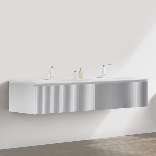BAI 0724 Wall Hung 71-inch Bathroom Vanity in Matte White Finish