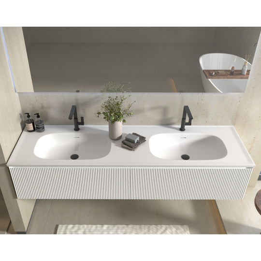 BAI 0724 Wall Hung 71-inch Bathroom Vanity in Matte White Finish