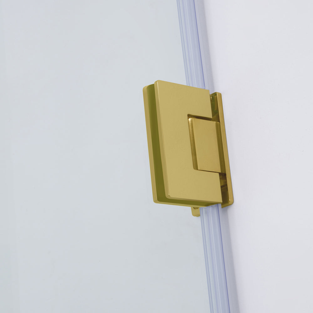 BAI 0915 Frameless 58-inch Glass Shower Enclosure with Fixed Panel and Swinging French Door (Brushed Gold)