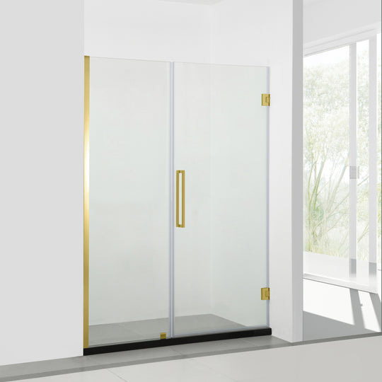 BAI 0917 Frameless 46-inch Glass Shower Enclosure with Fixed Panel and Swinging French Door (Brushed Gold)