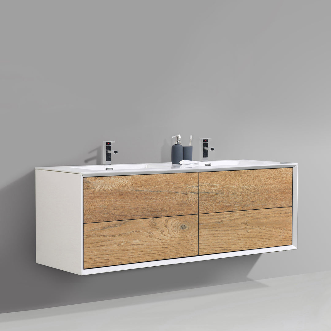 BAI 1708 Wall Hung 59-inch Bathroom Vanity in Rough Oak Finish