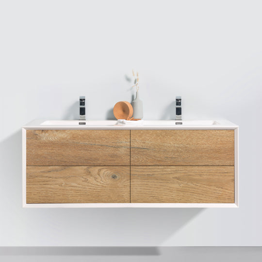 BAI 1708 Wall Hung 59-inch Bathroom Vanity in Rough Oak Finish