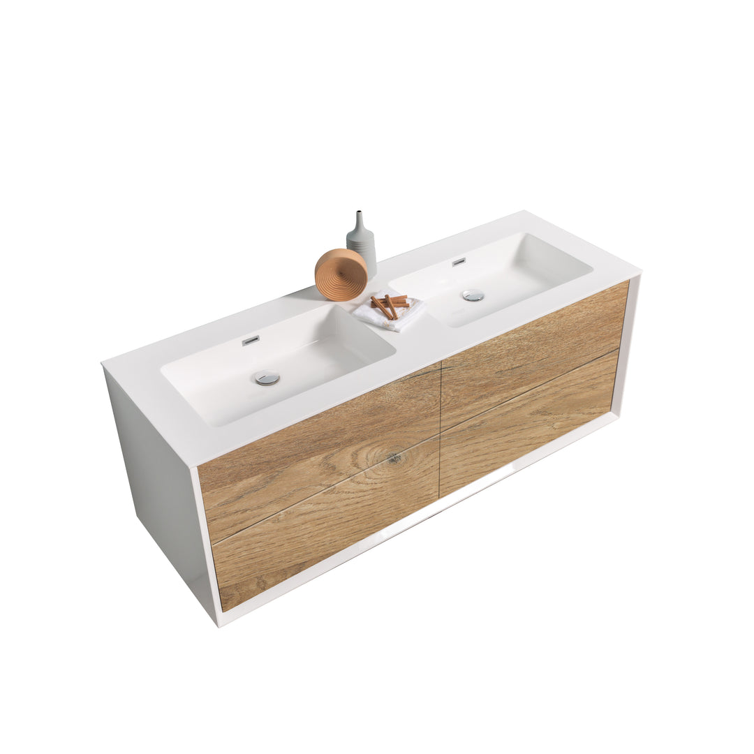 BAI 1708 Wall Hung 59-inch Bathroom Vanity in Rough Oak Finish