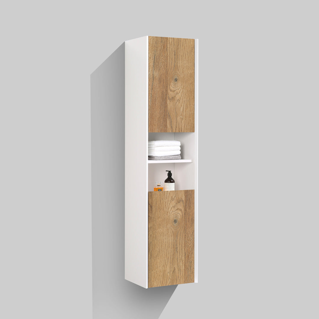 BAI 8076 Wall Hung 16-inch Reversible Bathroom Side Cabinet in Rough Oak Finish