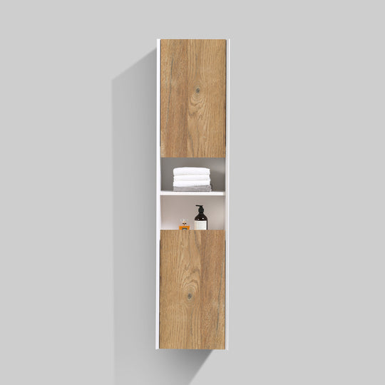 BAI 8076 Wall Hung 16-inch Reversible Bathroom Side Cabinet in Rough Oak Finish