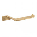 A modern wall-mounted bathroom toilet paper holder with a brushed gold finish, shown against a plain white background.