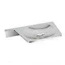 A polished chrome wall-mounted soap dish with a rectangular basin and a flat mounting bracket on the left, shown on a plain white background.