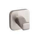 modern wall-mounted square shaped bathroom robe hook in brushed nickel finish shown on a plain white background.