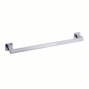 A modern square shaped 24-inch chrome towel bar with wall-mounted brackets on a plain white background.
