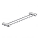 Modern cylindrical shaped wall-mounted 24-inch double towel bar in polished chrome finish shown against a plain white background.