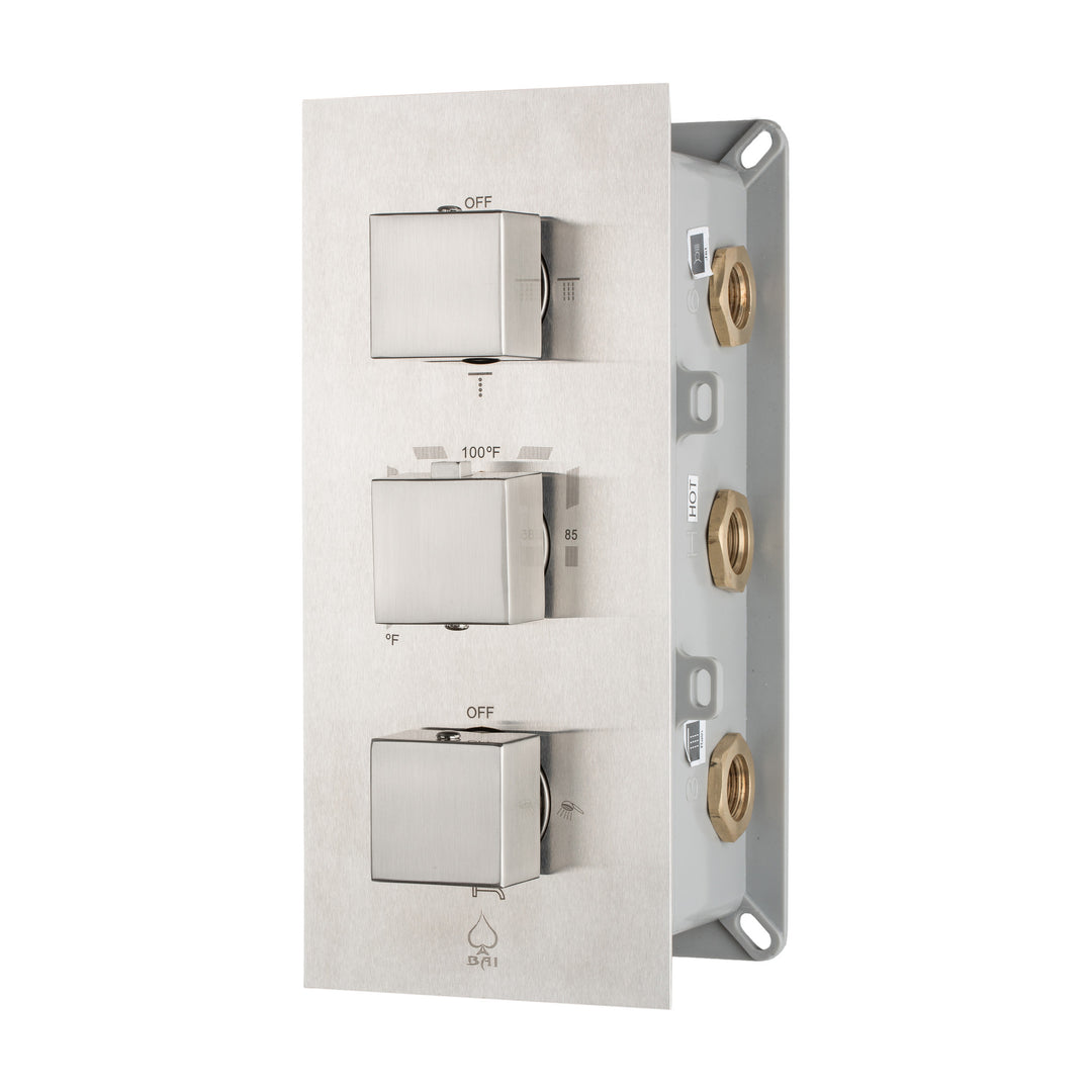 BAI 0125 Concealed Thermostatic Shower Mixer Valve in Brushed Nickel Finish