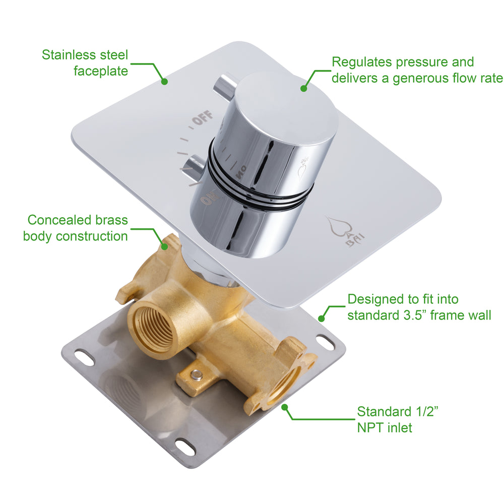 BAI 0136 Concealed 1 Function ON/OFF Shower Valve in Polished Chrome Finish