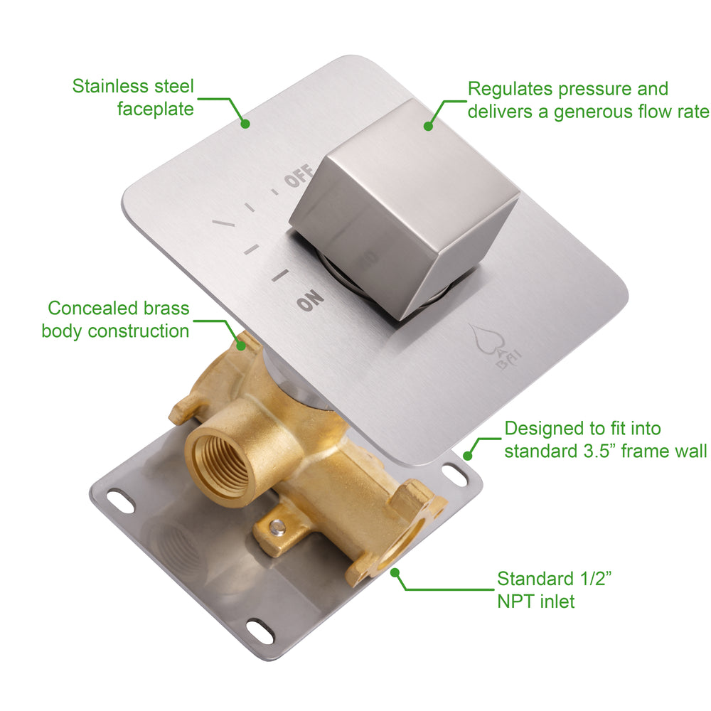 BAI 0141 Concealed 1 Function ON/OFF Shower Valve in Brushed Nickel Finish