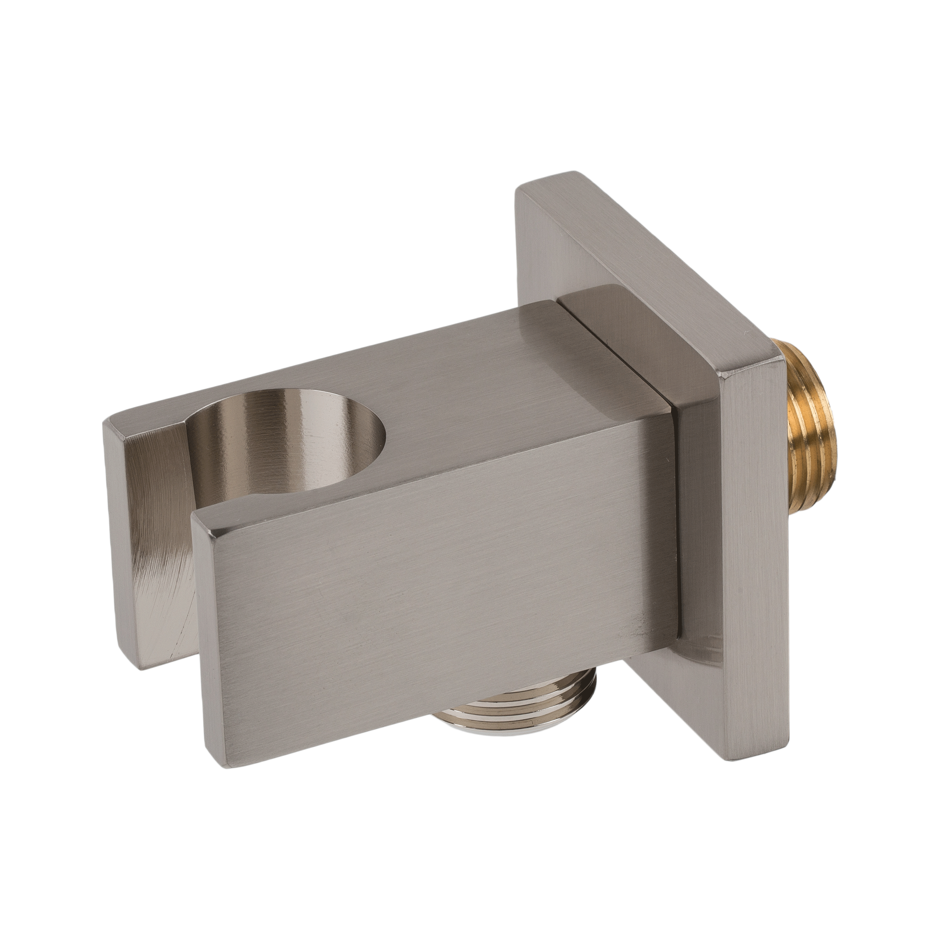 Dax Brass Square Hand Shower Holder with Hose Connector, Brushed Nickel, Silver