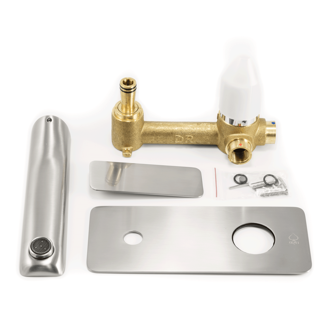 BAI 0681 Single Handle Contemporary Wall Mounted Bathroom Faucet in Brushed Finish