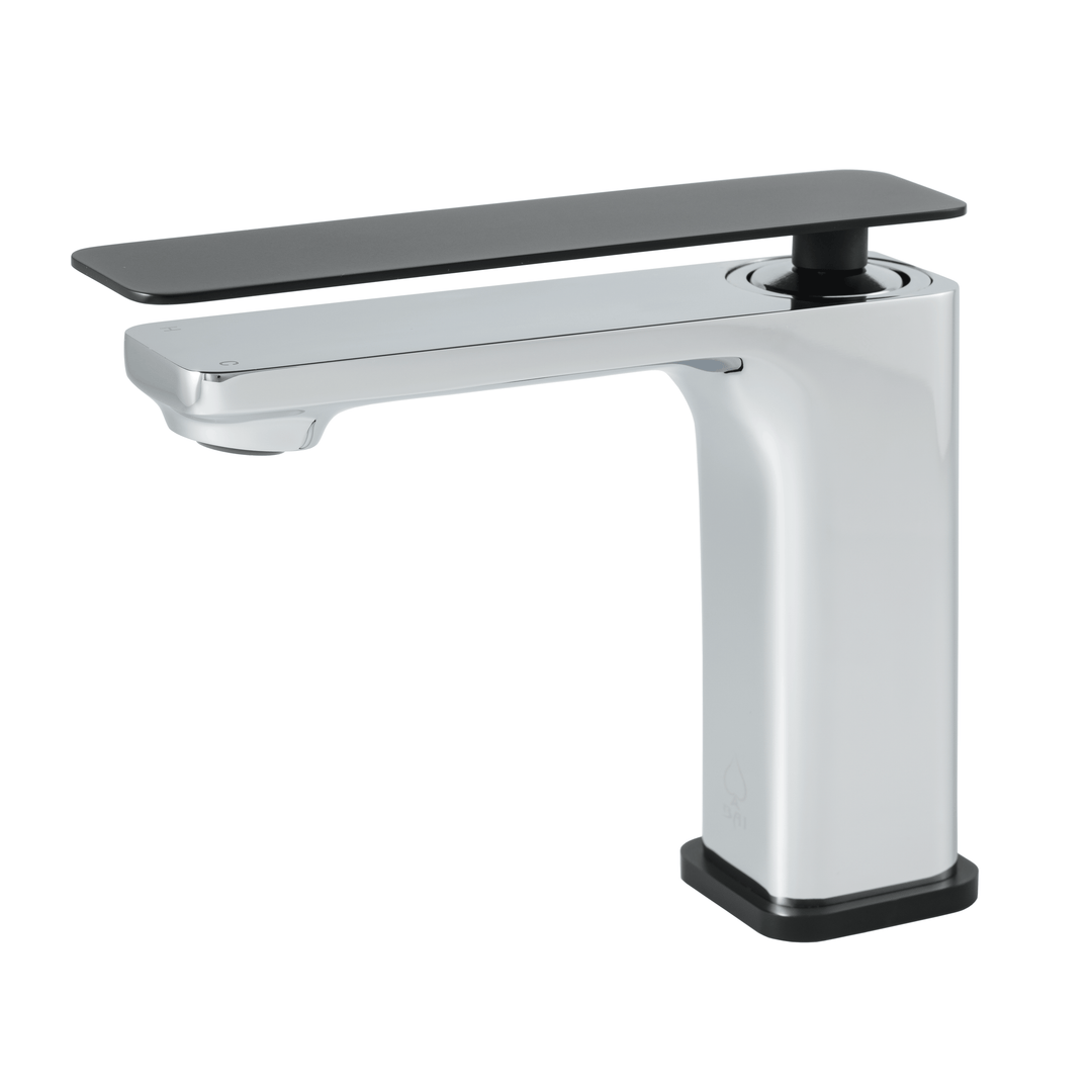 BAI 0682 Single Handle Contemporary Bathroom Faucet in Black and Polished Chrome Finish