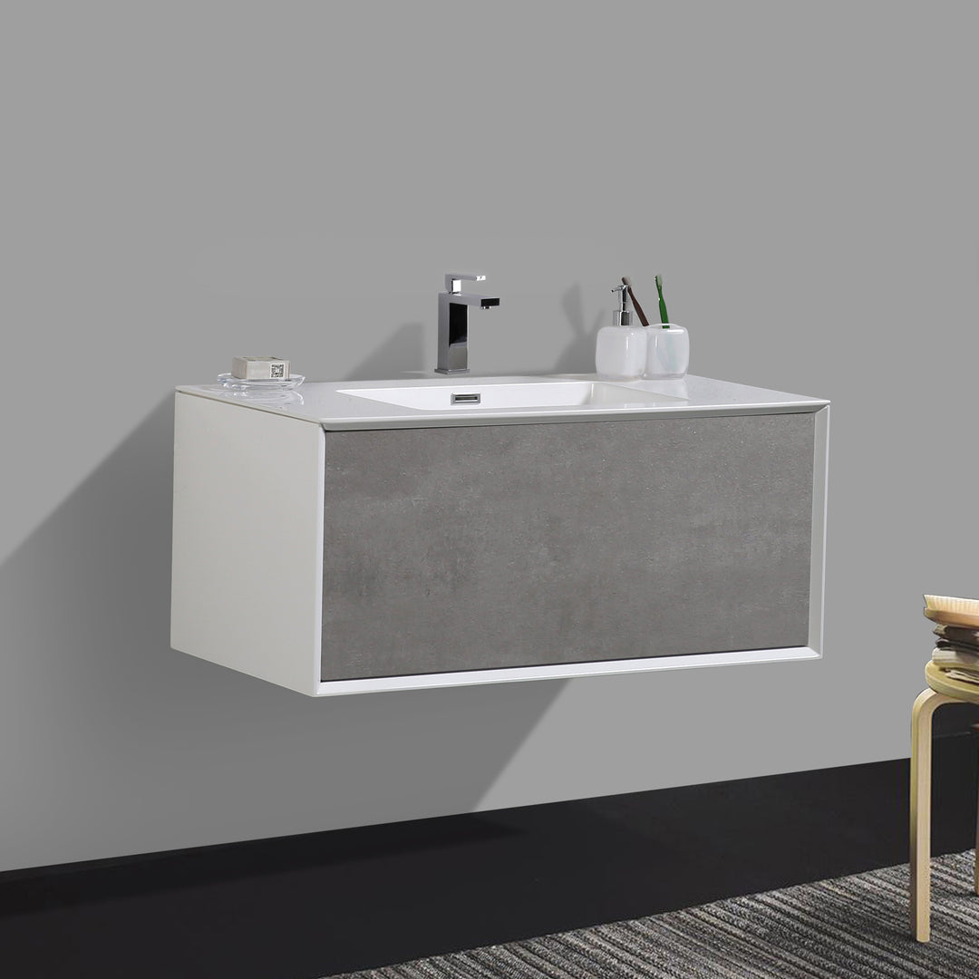 BAI 0703 Wall Hung 36-inch Bathroom Vanity in Stone Gray Finish