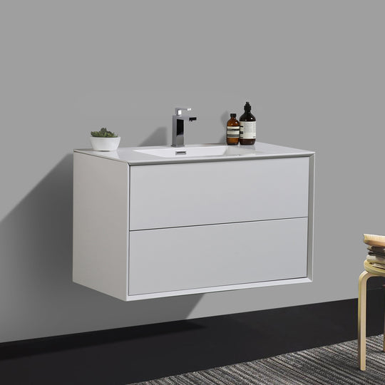 BAI 0706 Wall Hung 36-inch Bathroom Vanity in Gloss White Finish