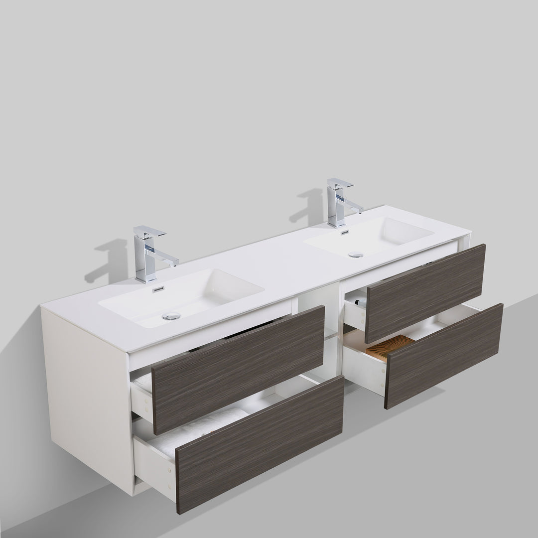 BAI 0708 Wall Hung 75-inch Bathroom Vanity in Graphite Wood Finish