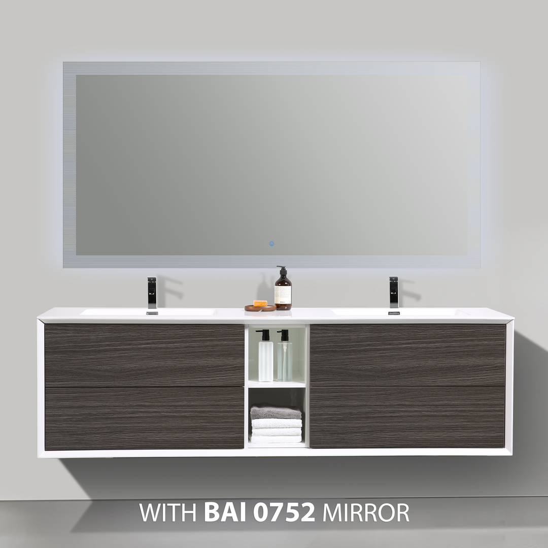 BAI 0708 Wall Hung 75-inch Bathroom Vanity in Graphite Wood Finish