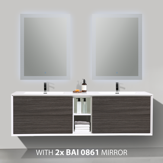 BAI 0708 Wall Hung 75-inch Bathroom Vanity in Graphite Wood Finish