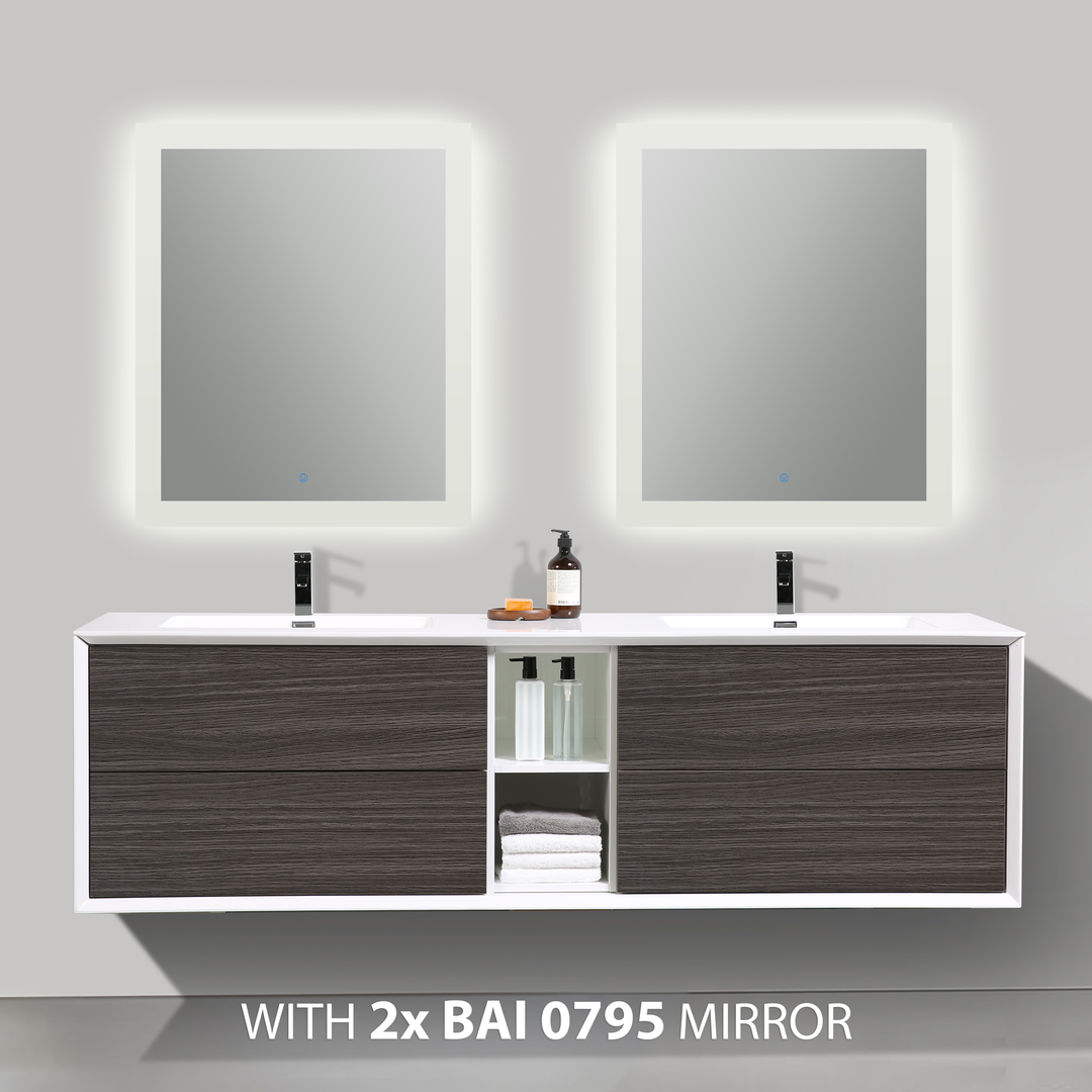 BAI 0708 Wall Hung 75-inch Bathroom Vanity in Graphite Wood Finish