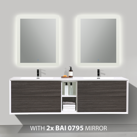 BAI 0708 Wall Hung 75-inch Bathroom Vanity in Graphite Wood Finish