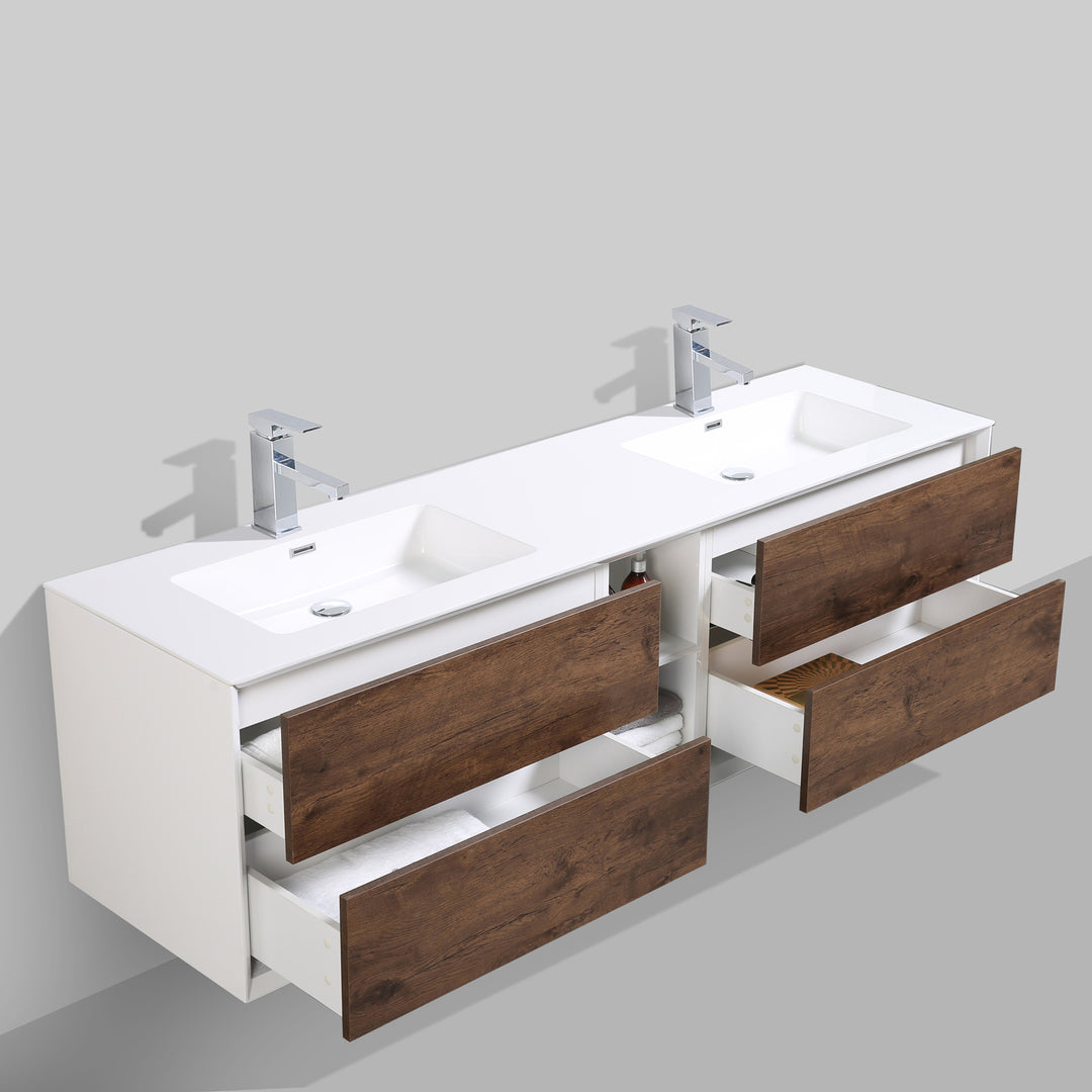 BAI 0709 Wall Hung 75-inch Bathroom Vanity in Rose Wood Finish