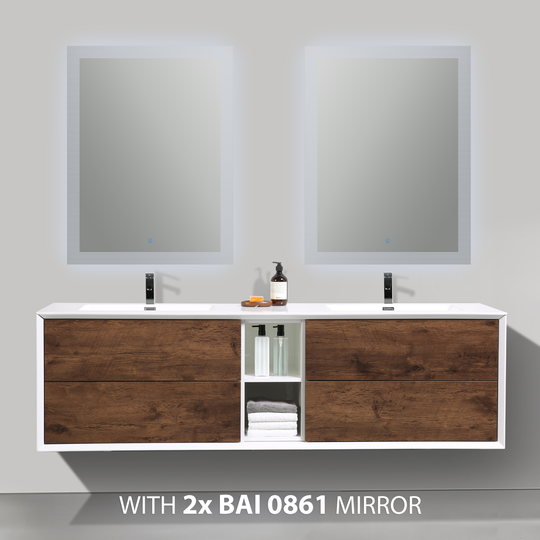 BAI 0709 Wall Hung 75-inch Bathroom Vanity in Rose Wood Finish