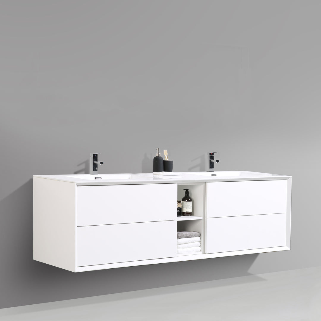 BAI 0710 Wall Hung 75-inch Bathroom Vanity in Gloss White Finish