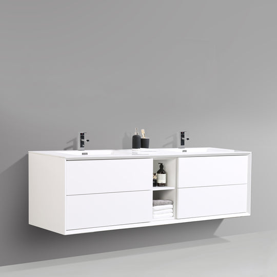 BAI 0710 Wall Hung 75-inch Bathroom Vanity in Gloss White Finish