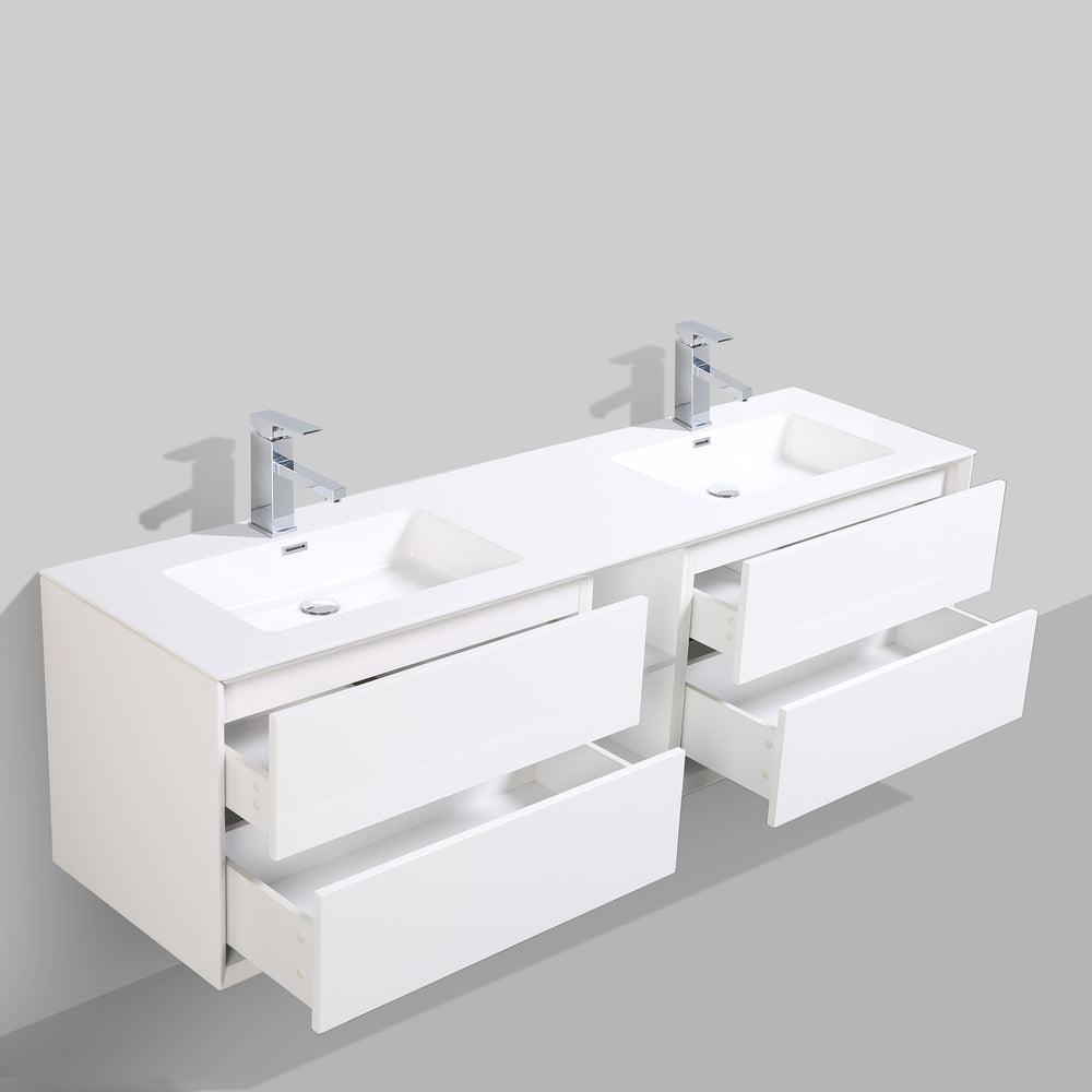 BAI 0710 Wall Hung 75-inch Bathroom Vanity in Gloss White Finish