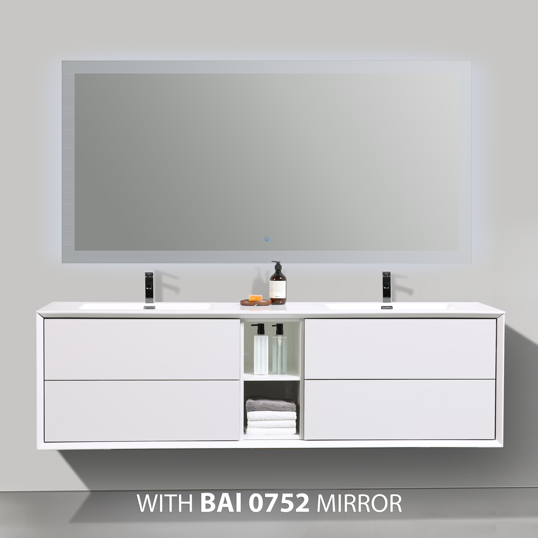 BAI 0710 Wall Hung 75-inch Bathroom Vanity in Gloss White Finish