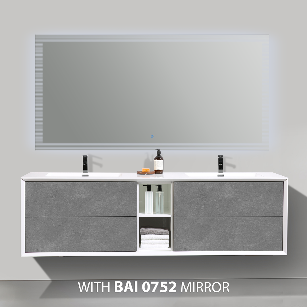 BAI 0711 Wall Hung 75-inch Bathroom Vanity in Stone Gray Finish