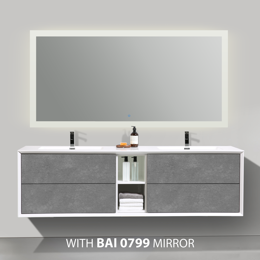 BAI 0711 Wall Hung 75-inch Bathroom Vanity in Stone Gray Finish