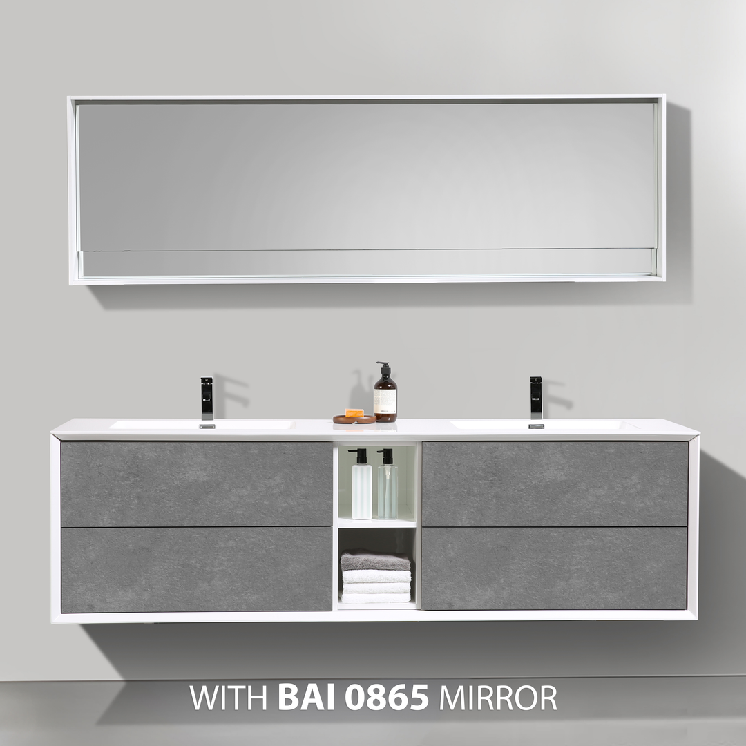 BAI 0711 Wall Hung 75-inch Bathroom Vanity in Stone Gray Finish