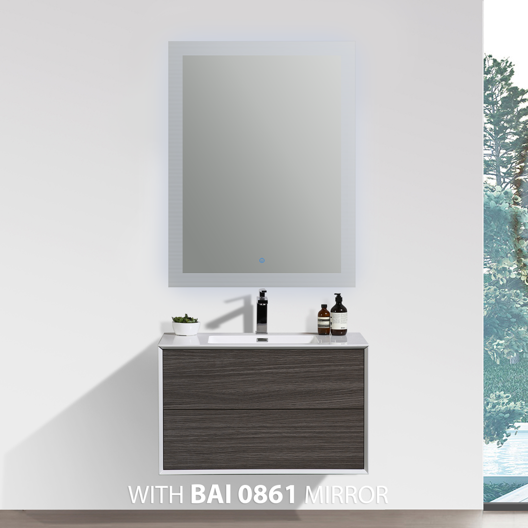 BAI 0716 Wall Hung 30-inch Bathroom Vanity in Graphite Wood Finish