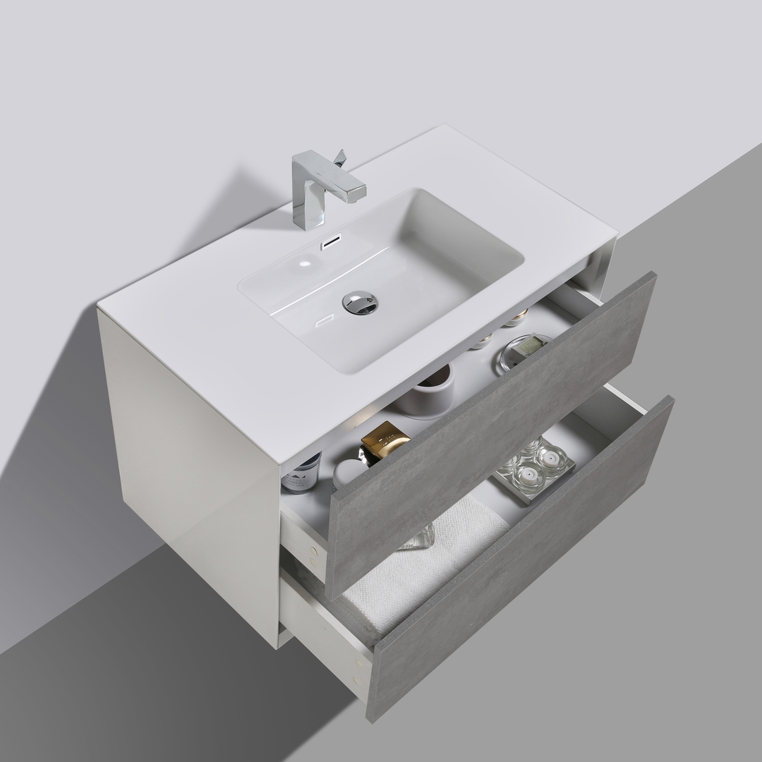 BAI 0719 Wall Hung 30-inch Bathroom Vanity in Stone Gray Finish