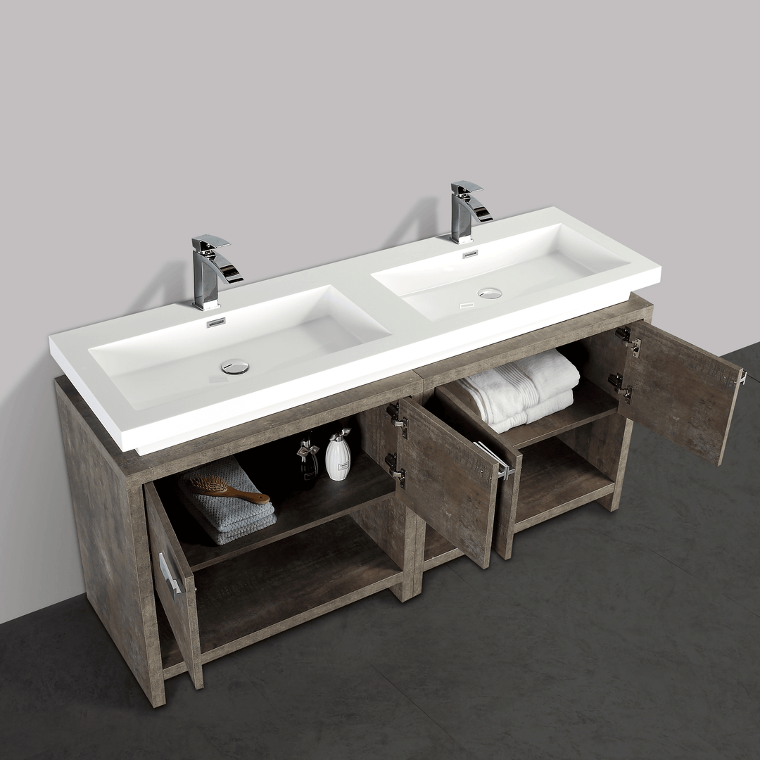 BAI 0755 Floor Standing 63-inch Bathroom Vanity Cabinet in Rustic Stone Finish