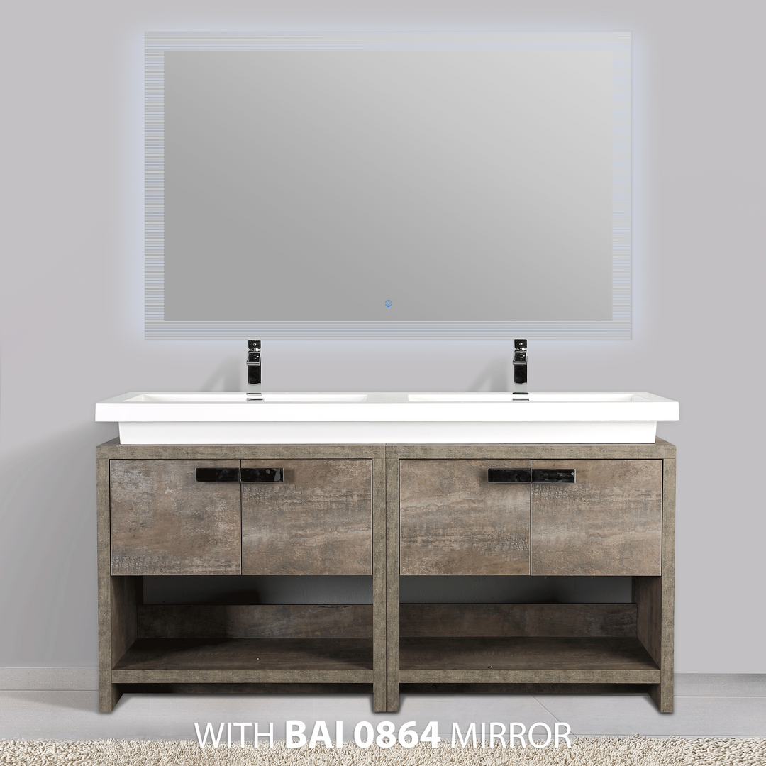 BAI 0755 Floor Standing 63-inch Bathroom Vanity Cabinet in Rustic Stone Finish