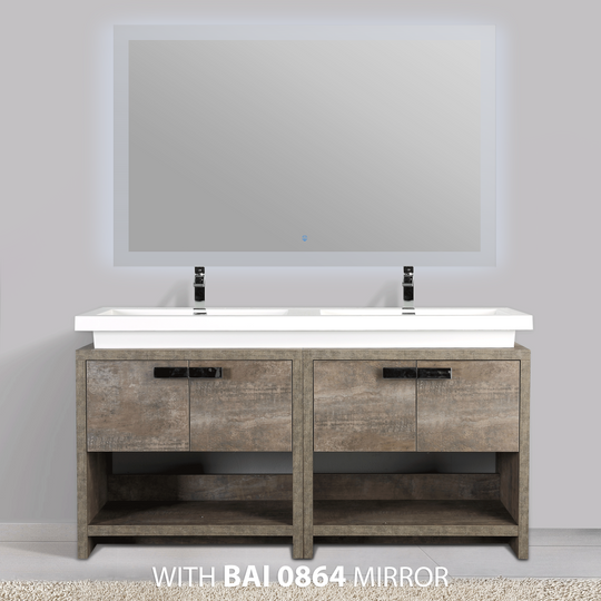 BAI 0755 Floor Standing 63-inch Bathroom Vanity Cabinet in Rustic Stone Finish