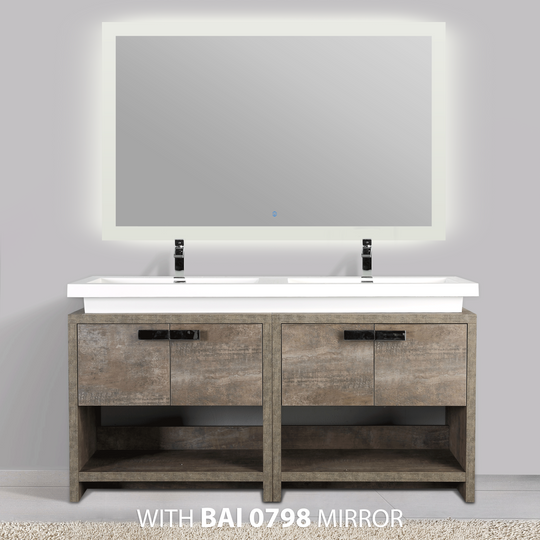 BAI 0755 Floor Standing 63-inch Bathroom Vanity Cabinet in Rustic Stone Finish