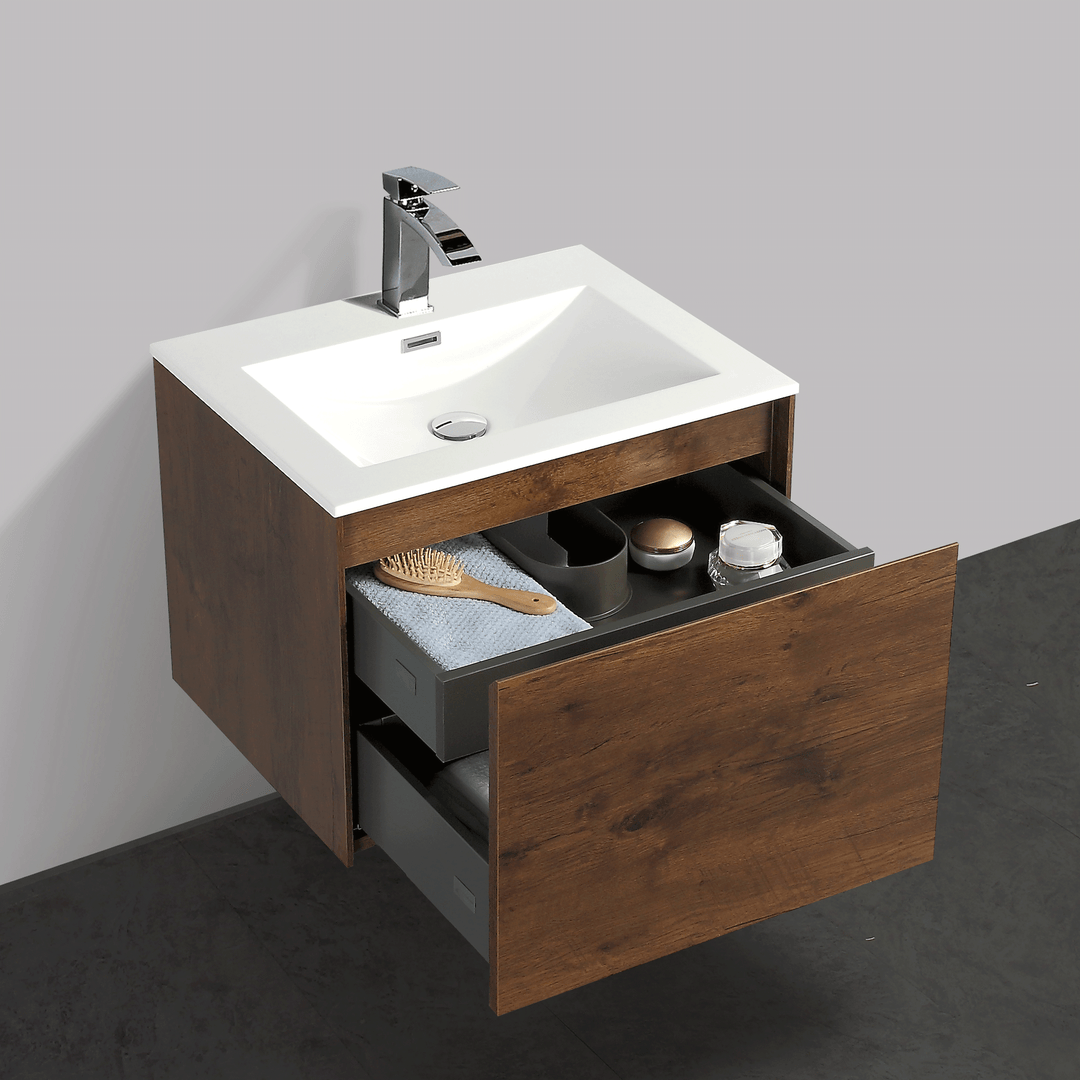 BAI 0759 Wall Hung 24-inch Bathroom Vanity in Rose Wood Finish